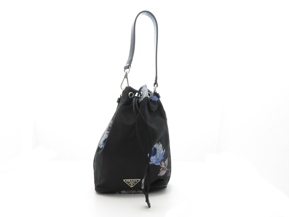 Prada drawstring bag black calfskin